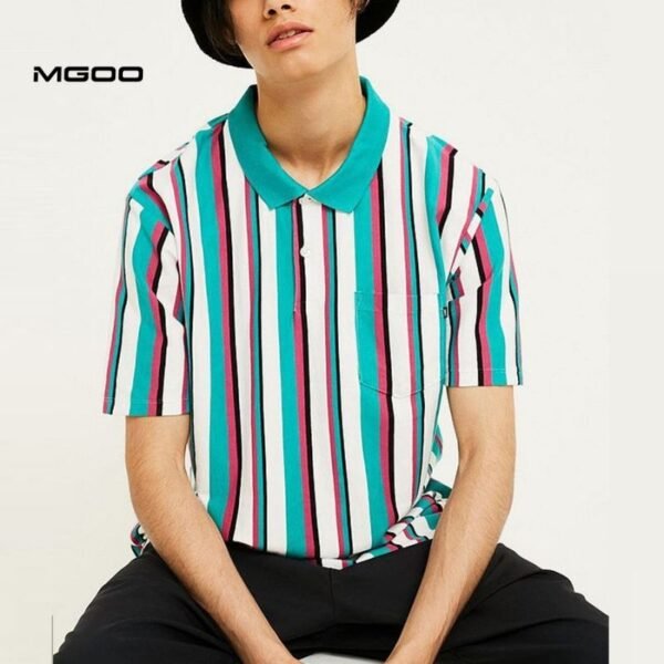 Men short sleeve stripe color block polo shirt - Image 2