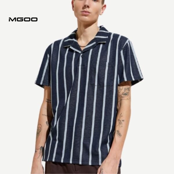 Men short sleeve stripe color block polo shirt