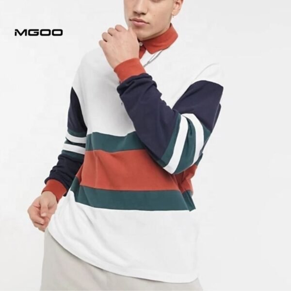 Men color block streetwear polo shirt