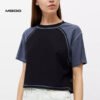 Women raglan sleeve crop top contrast color