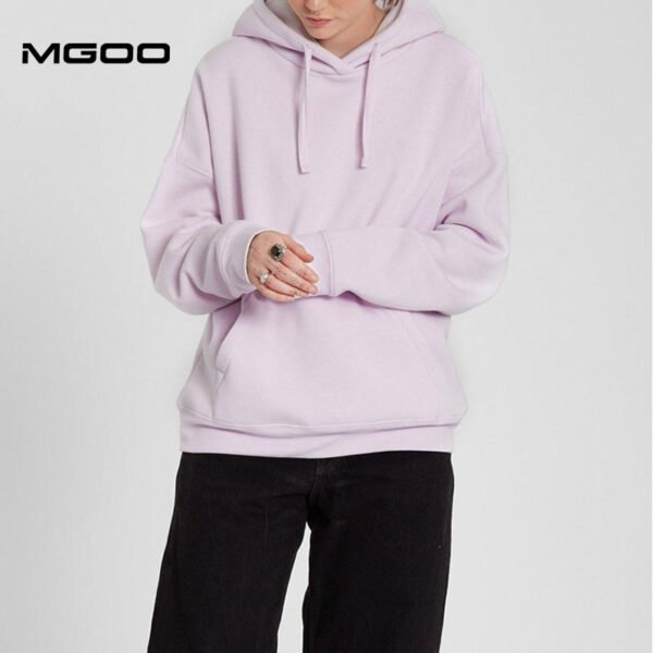 Women plain color kangaroo pocket hoodie - Image 2