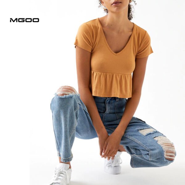 Women v neck crop tee slim custom hem - Image 2